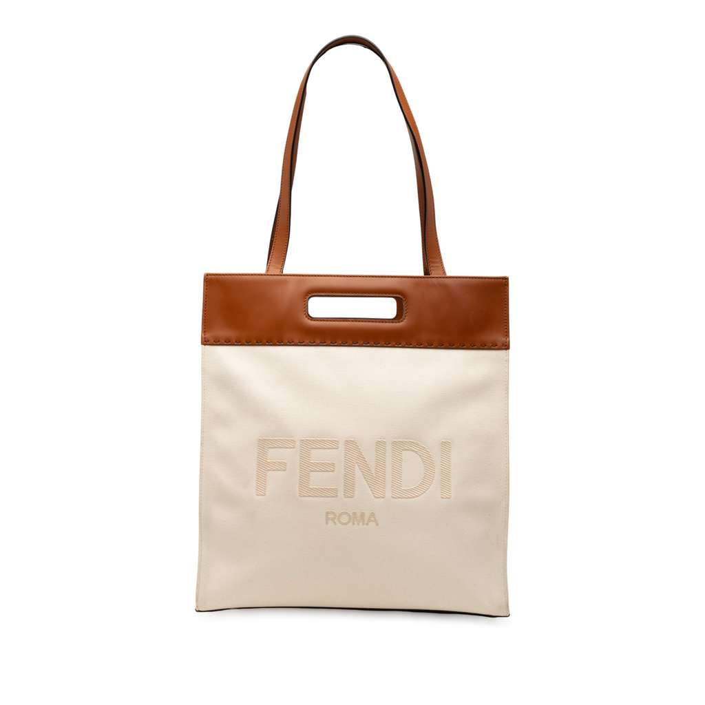 Fendi Bicolor Canvas and Leather Sunshine Shopper Tote