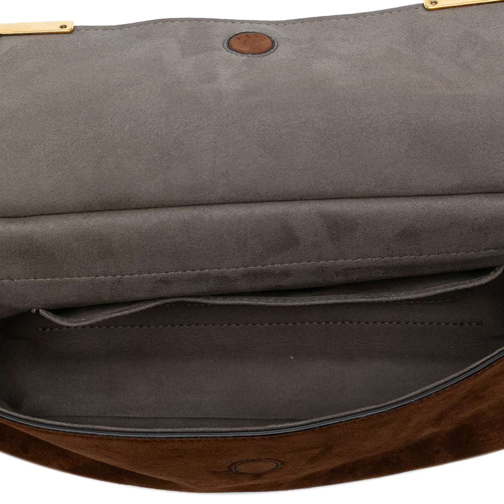 Fendi Printed Satin and Suede Double F Baguette Satchel - 4