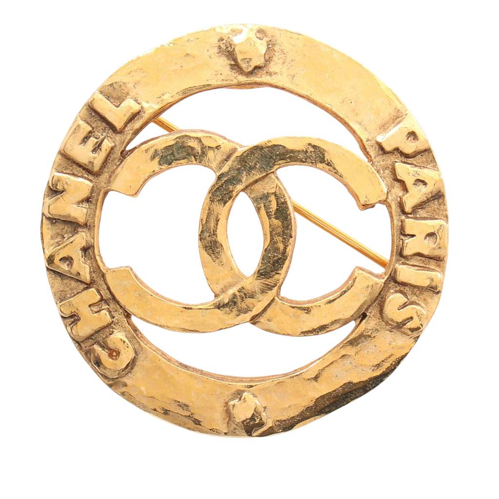Chanel CC Gold Plated Round Brooch