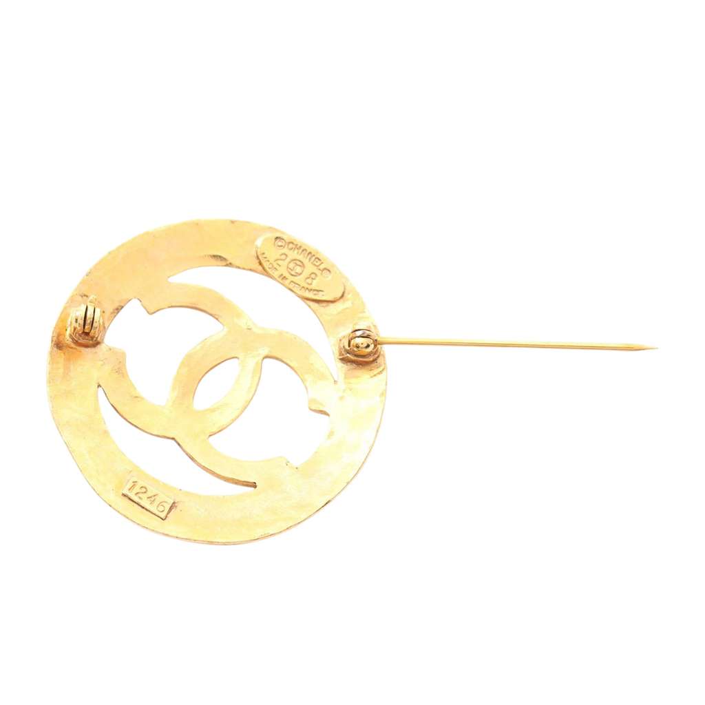 Chanel CC Gold Plated Round Brooch - 3