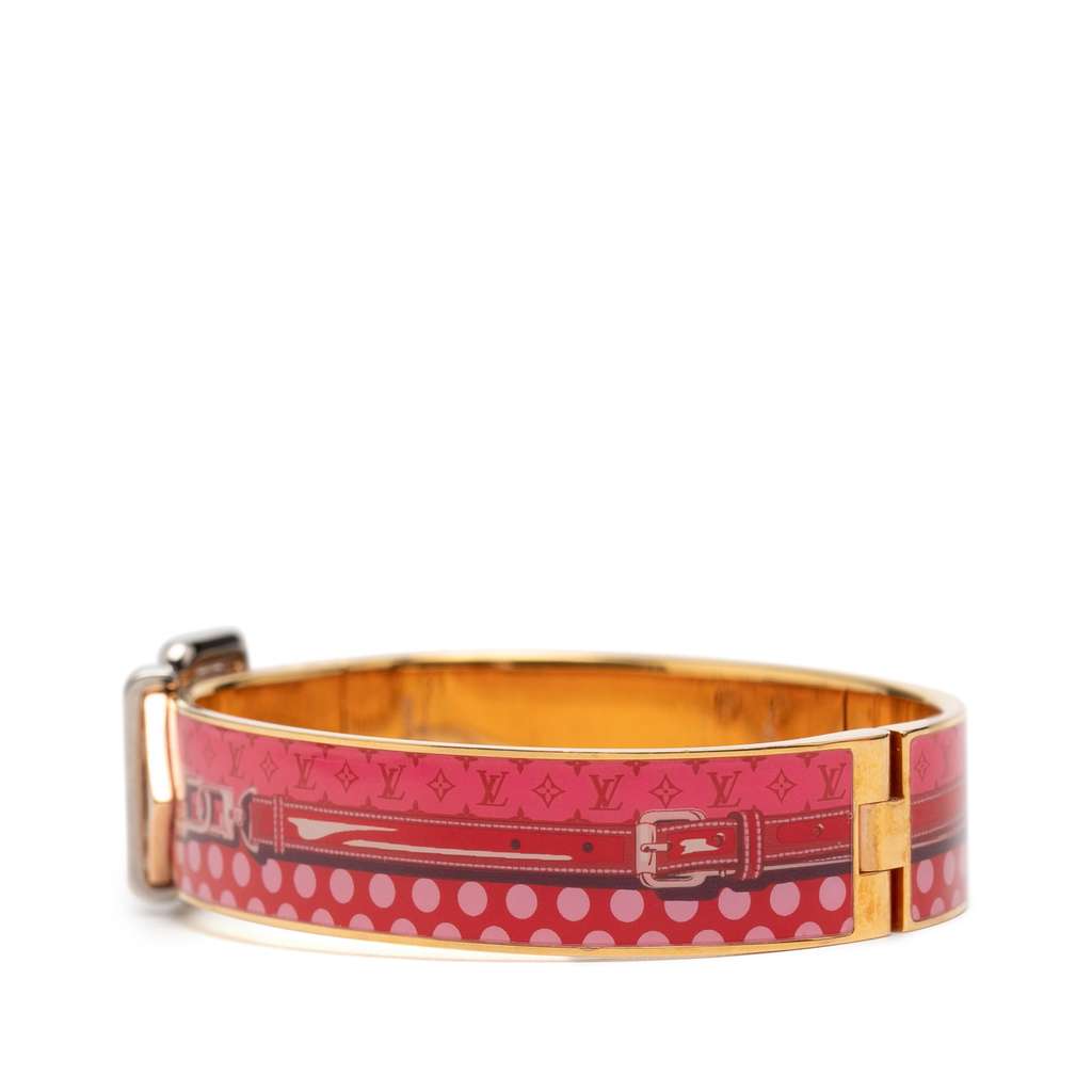 Louis Vuitton Gold Plated Enamel Nanogram Confidential Cuff Bracelet M - 2