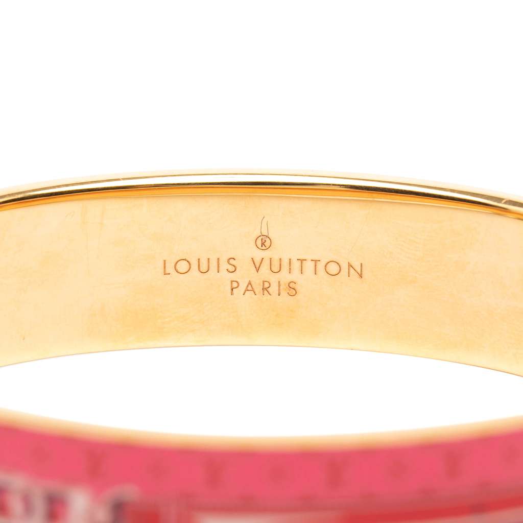 Louis Vuitton Gold Plated Enamel Nanogram Confidential Cuff Bracelet M - 4