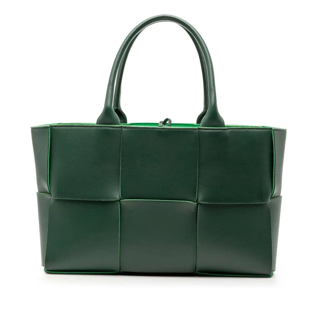 Bottega Veneta Small Nappa Maxi Intrecciato Arco Tote Green Leather Very good - Front View