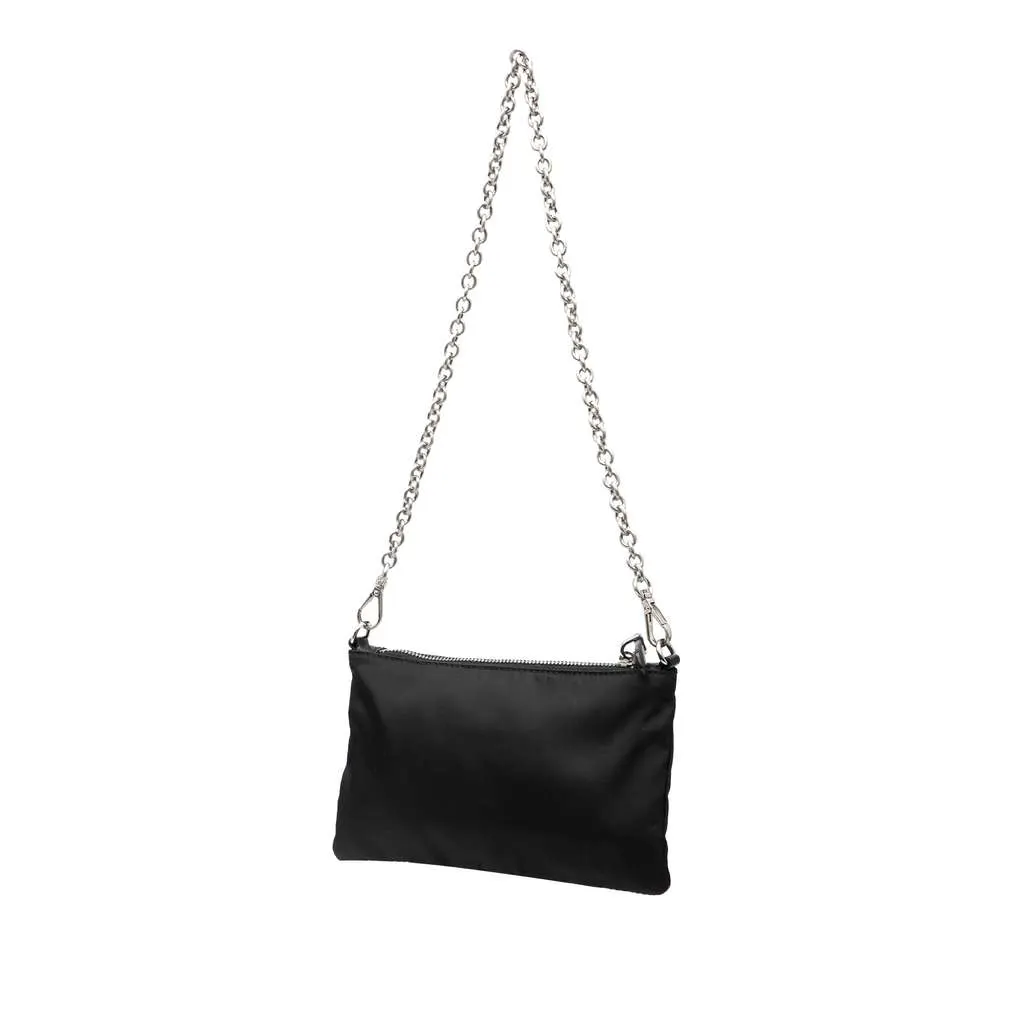 Prada Tessuto Saffiano Robot Chain Shoulder Bag Black Good - Back View