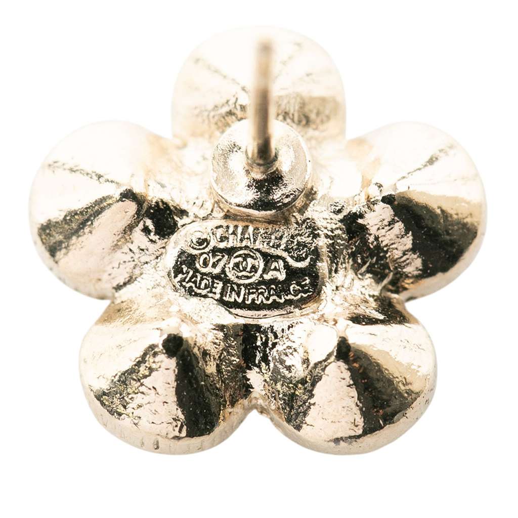 Chanel Gold Plated CC Crystal Floral Push Back Earrings - 3