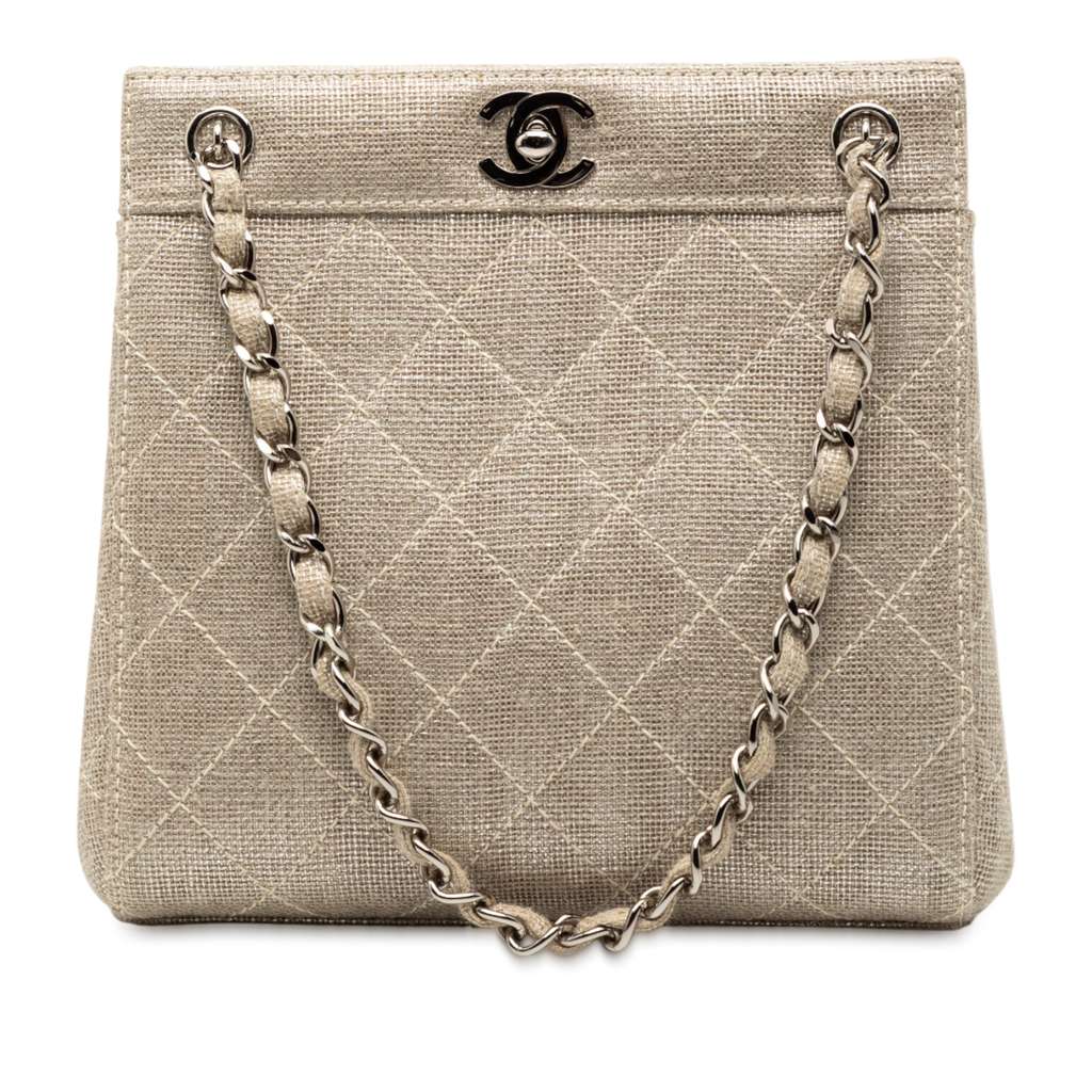 Chanel Mini CC Stitched Linen Chain Tote