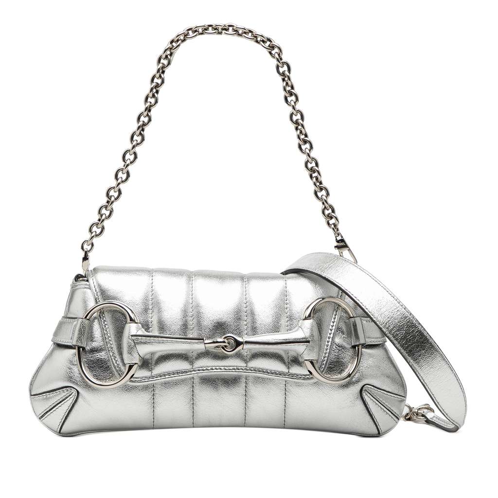 Gucci Small Metallic Quilted Leather Horsebit Chain Satchel