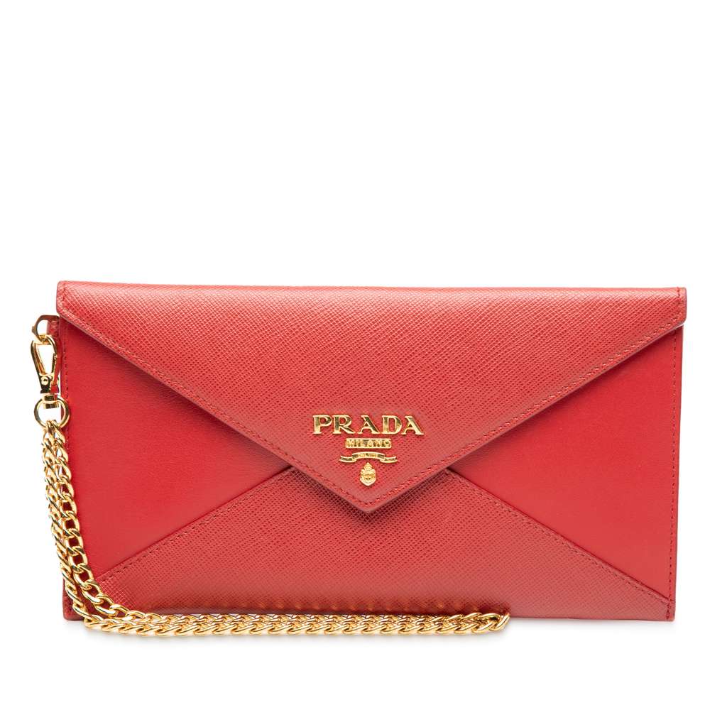 Prada Saffiano Envelope Chain Clutch