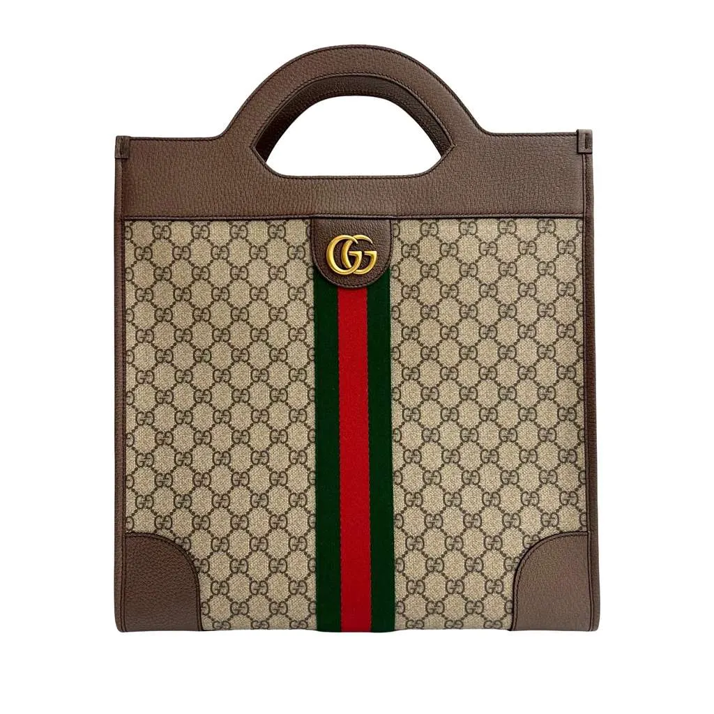 Gucci GG Supreme Ophidia Vertical Tote Brown Canvas Very good - Front View
