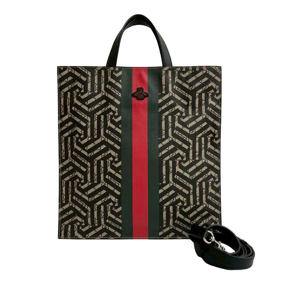 Gucci GG Supreme Caleido Web Vertical Tote Brown Canvas Very good - Front View
