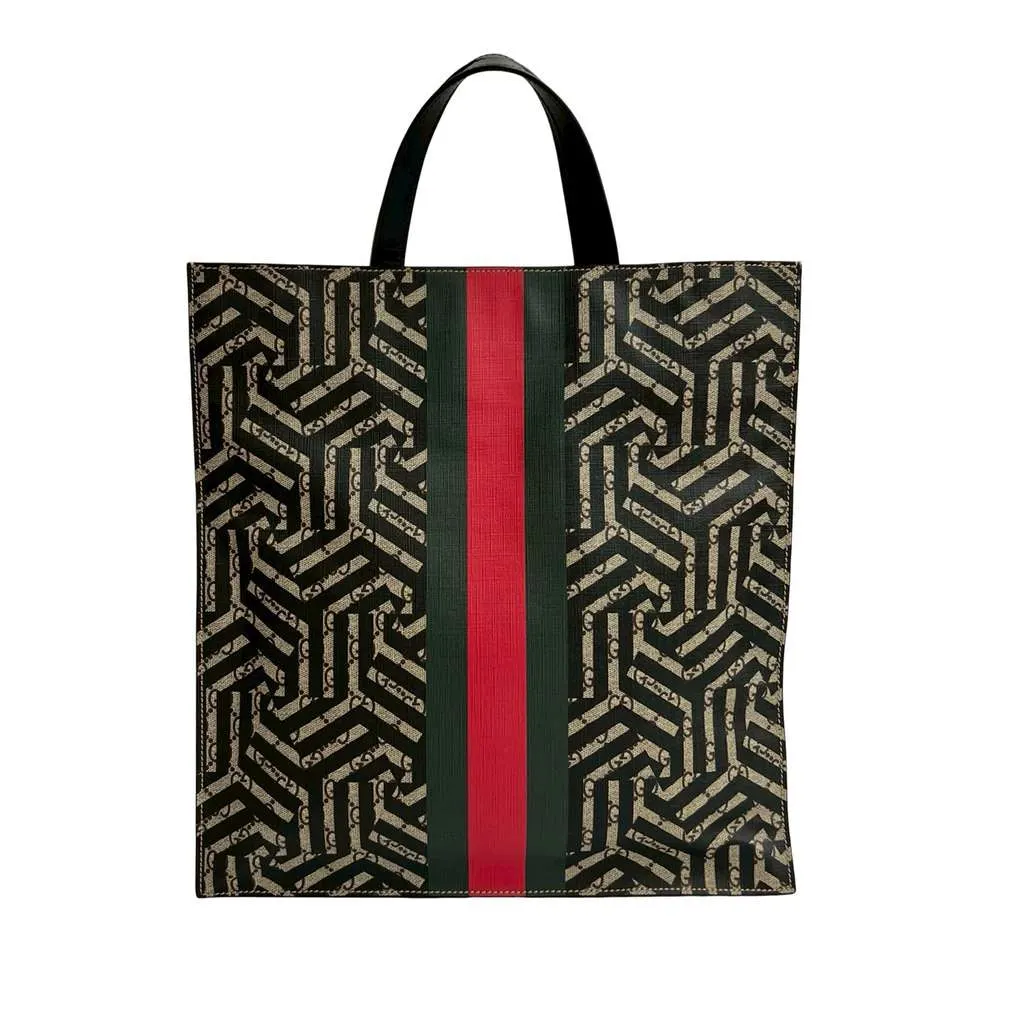 Gucci GG Supreme Caleido Web Vertical Tote Brown Canvas Very good - Back View