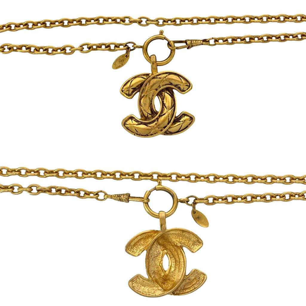 Chanel CC Gold Plated Quilted Pendant Necklace - 3