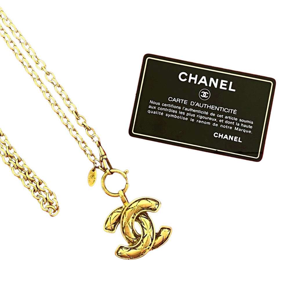 Chanel CC Gold Plated Quilted Pendant Necklace - 5
