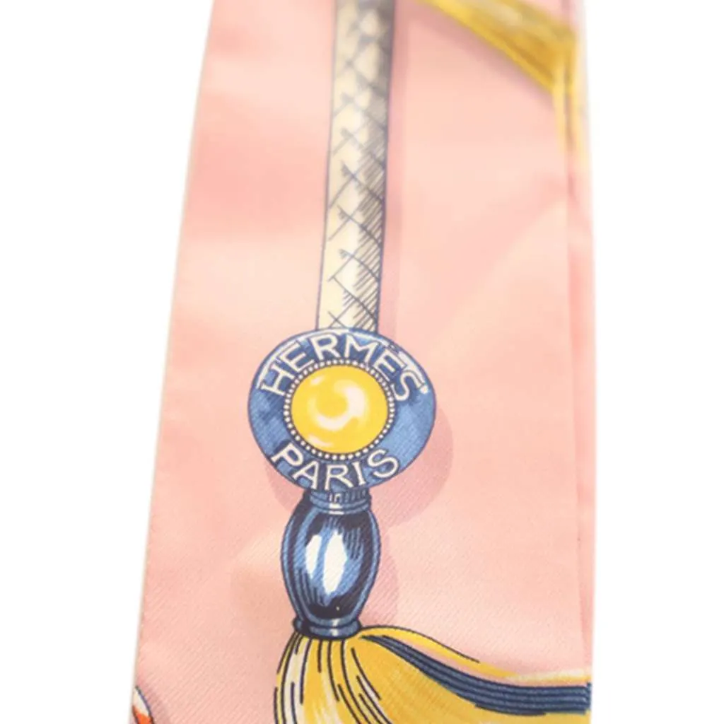 Hermès Cavalcades Silk Twilly Scarf Pink Silk Good - Back View