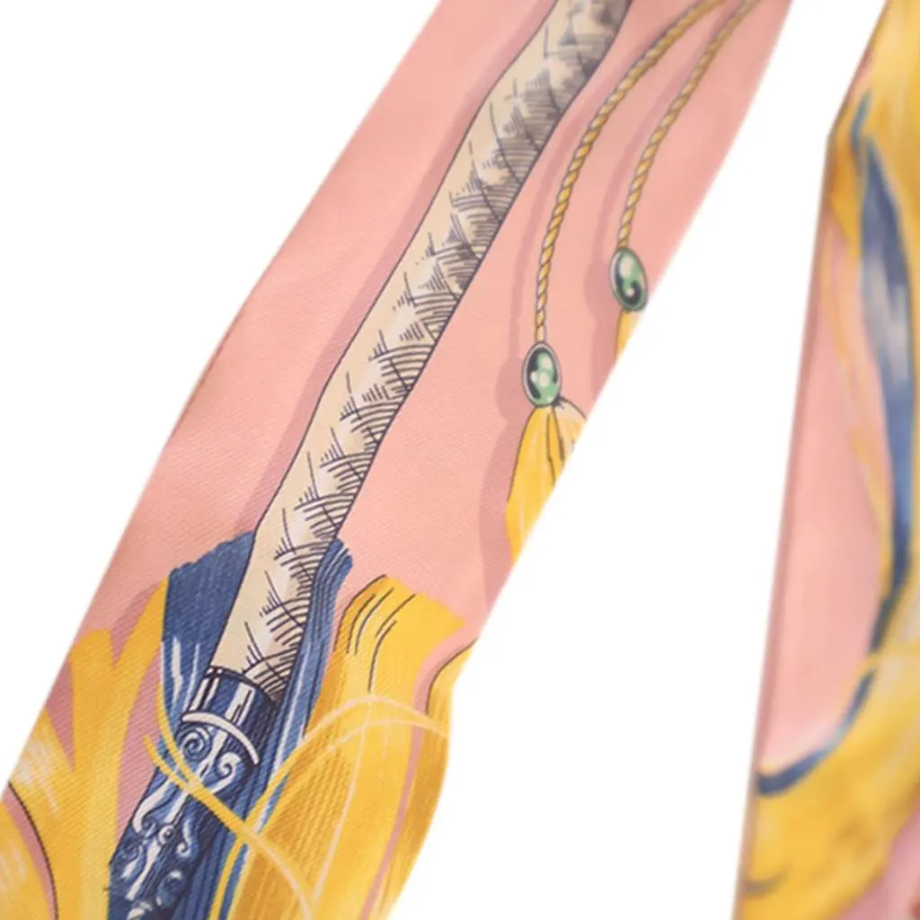 Hermès Cavalcades Silk Twilly Scarf Pink Silk Good - Model View