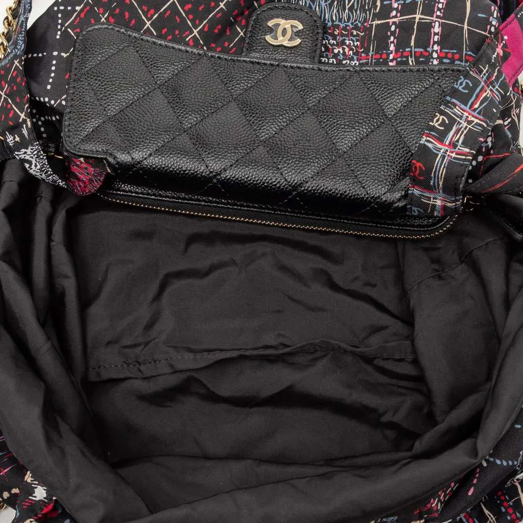Chanel Nylon Graffiti Foldable Shopping Tote in Caviar Flap Black Leather Good - Model View