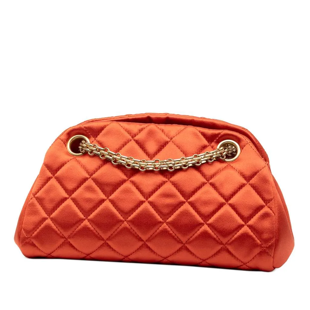 Chanel Small Satin Just Mademoiselle Bowling Bag Red Satin Good - Back View