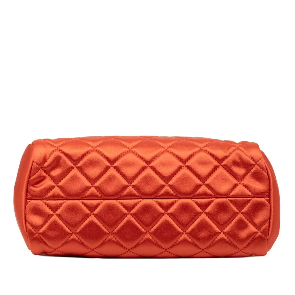 Chanel Small Satin Just Mademoiselle Bowling Bag Red Satin Good - Inside View