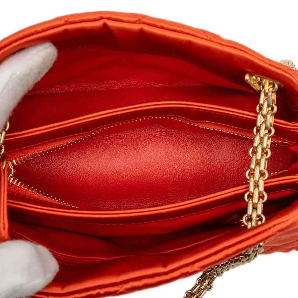 Chanel Small Satin Just Mademoiselle Bowling Bag Red Satin Good - Model View