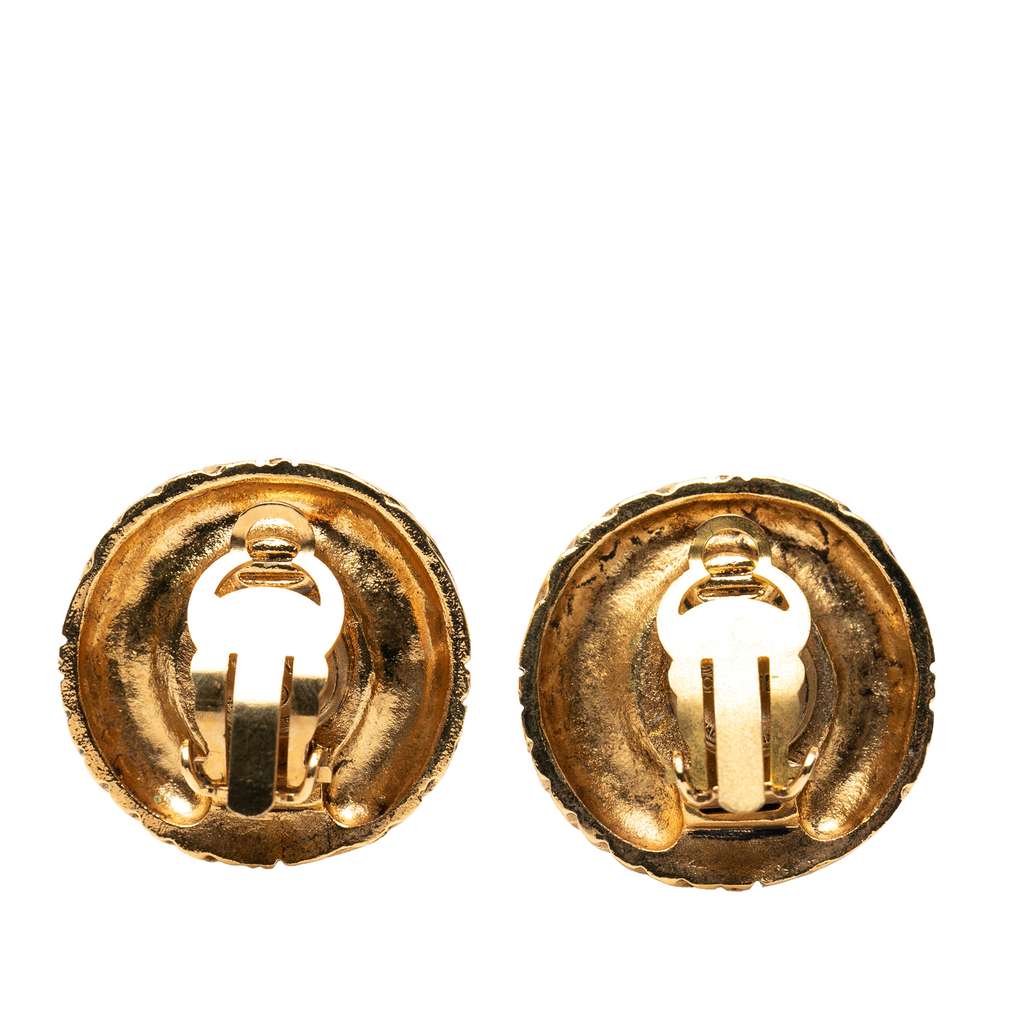 Chanel Gold Plated Rhinestone Round Clip On Earrings - 2