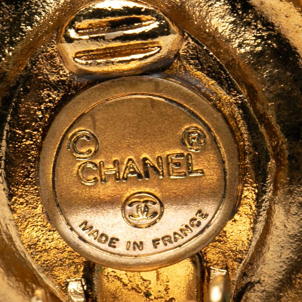 Chanel Gold Plated Rhinestone Round Clip On Earrings - 3