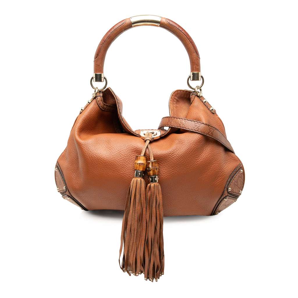Gucci Large Leather Bamboo Indy Satchel