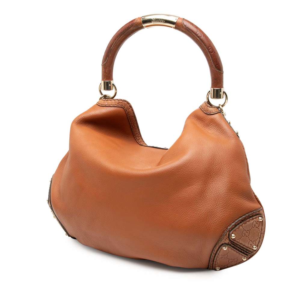 Gucci Large Leather Bamboo Indy Satchel - 2