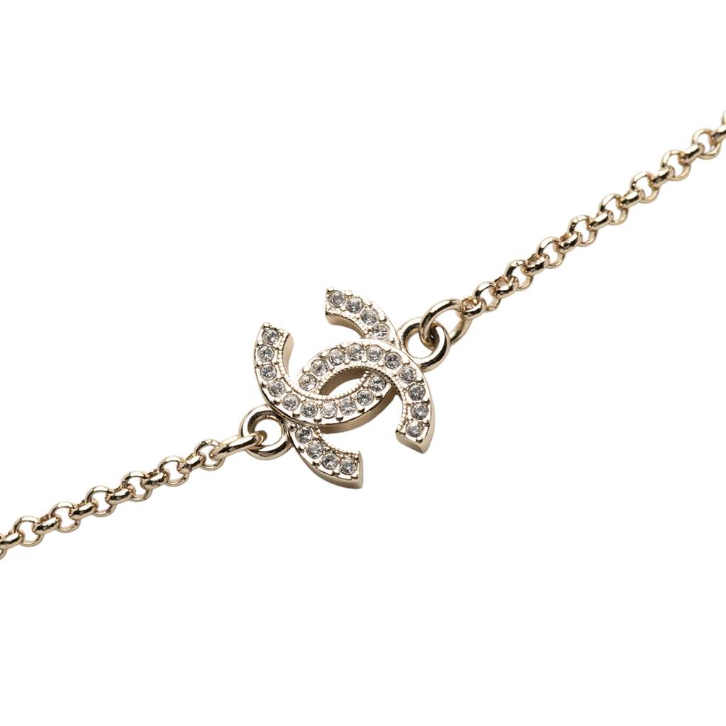 Chanel Gold Plated Crystal Clover Pendant Necklace - 2