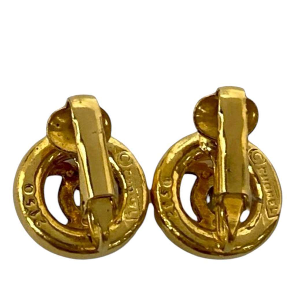 Chanel CC Gold Plated Round Clip On Earrings - 2