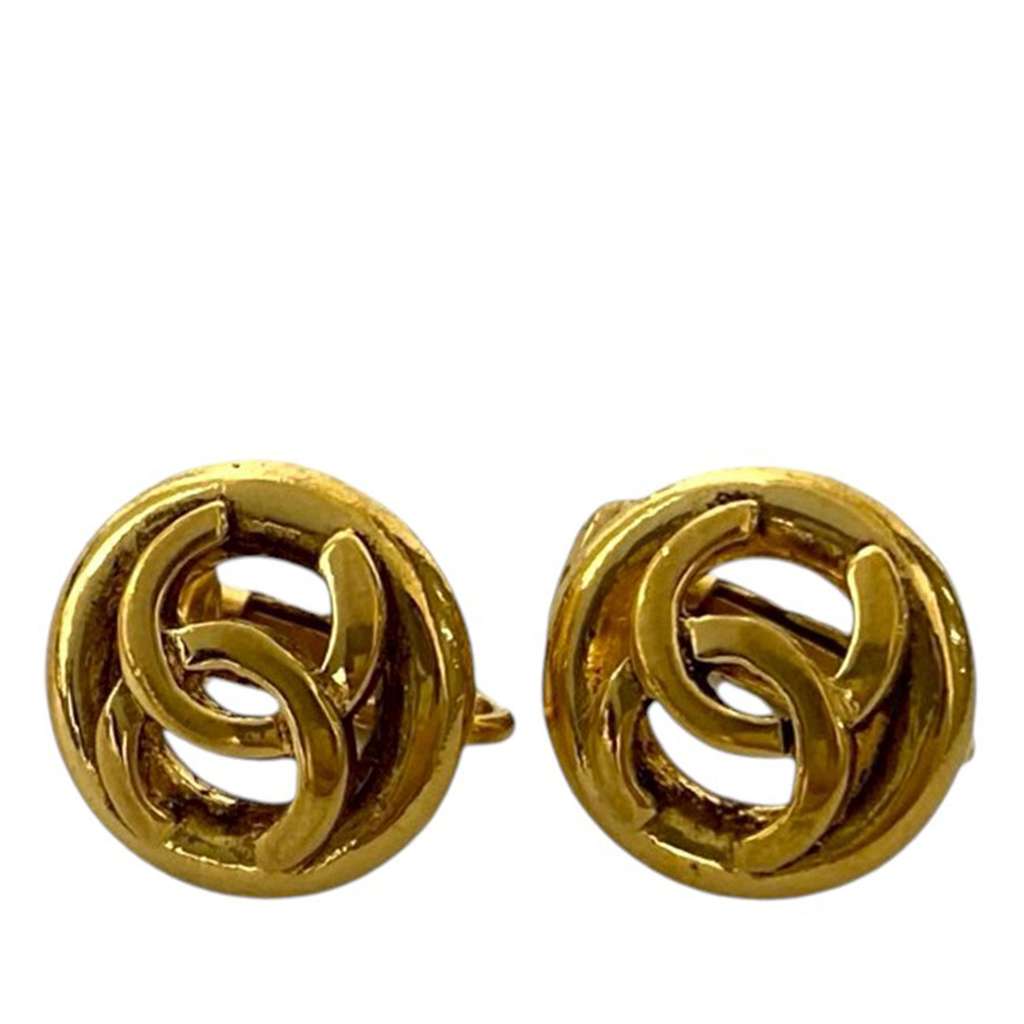 Chanel CC Gold Plated Round Clip On Earrings - 3