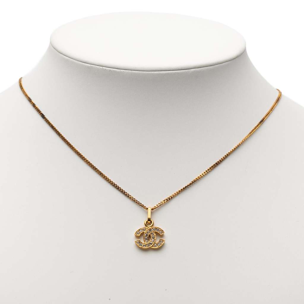 Chanel Gold Plated CC Rhinestone Pendant Necklace - 5