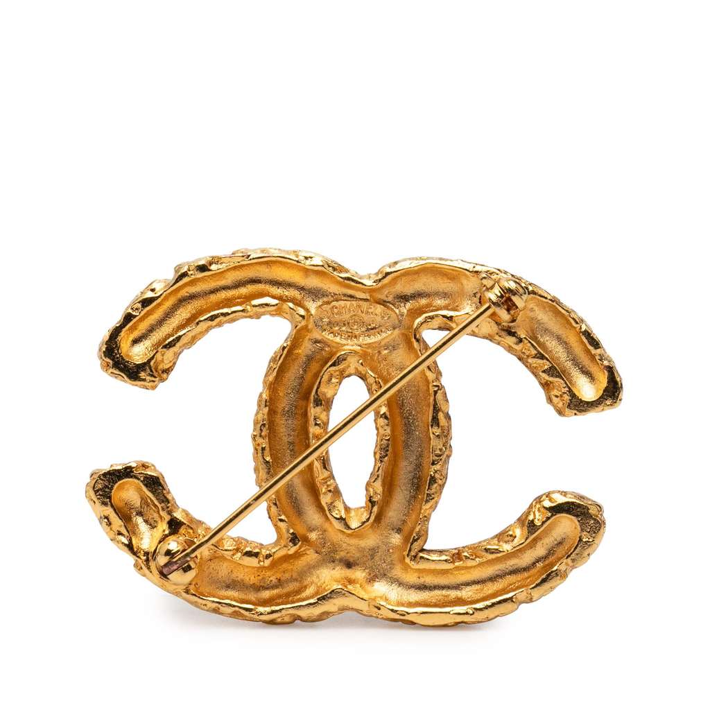 Chanel CC Gold Plated Baroque Embossed Logo Brooch - 2