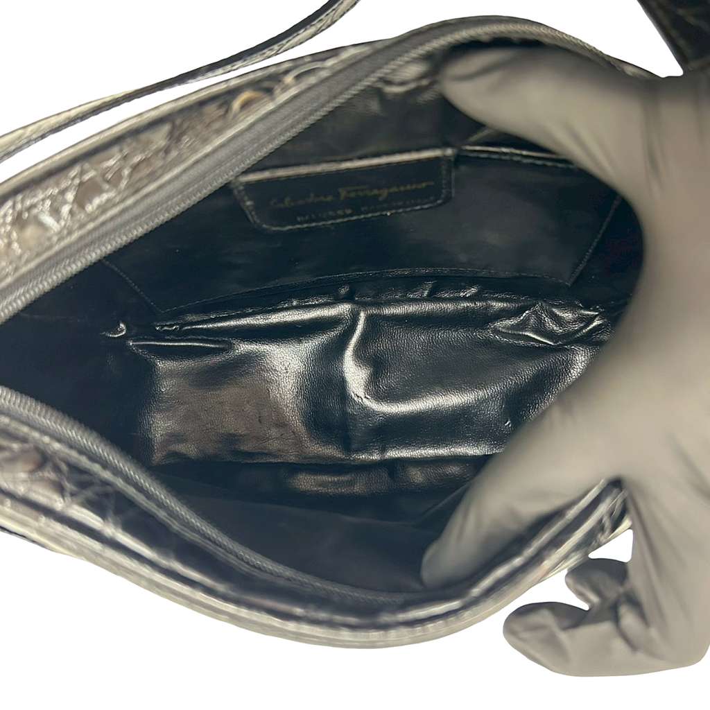 Salvatore Ferragamo Croc Embossed Leather Vara Crossbody - 5