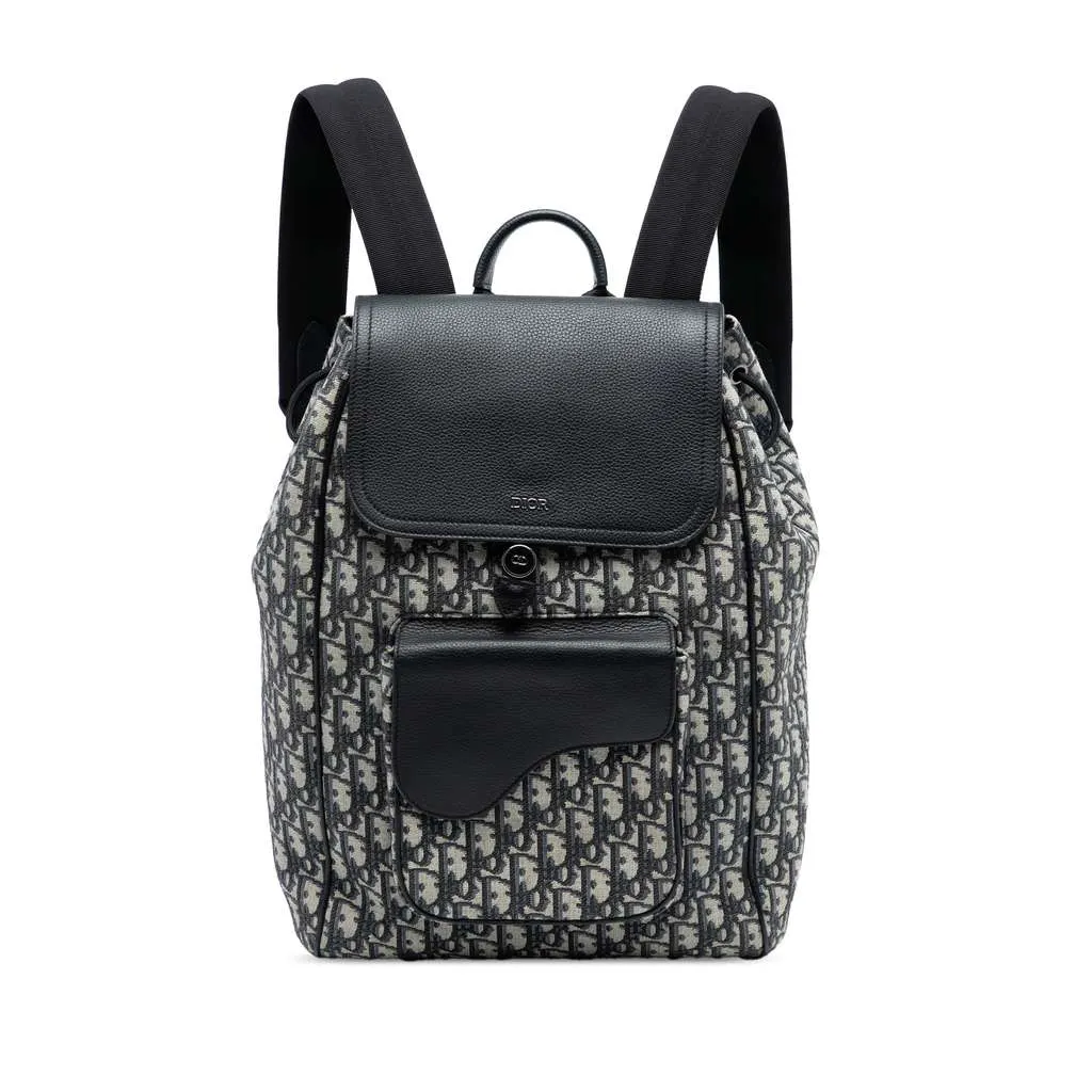 Dior Oblique Canvas Saddle Backpack Blue Canvas Very good - Front View