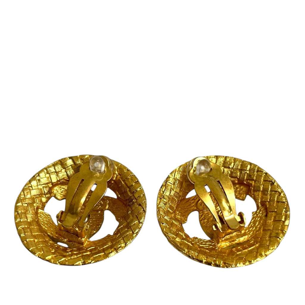 Chanel CC Gold Plated Tweed Effect Earrings - 3
