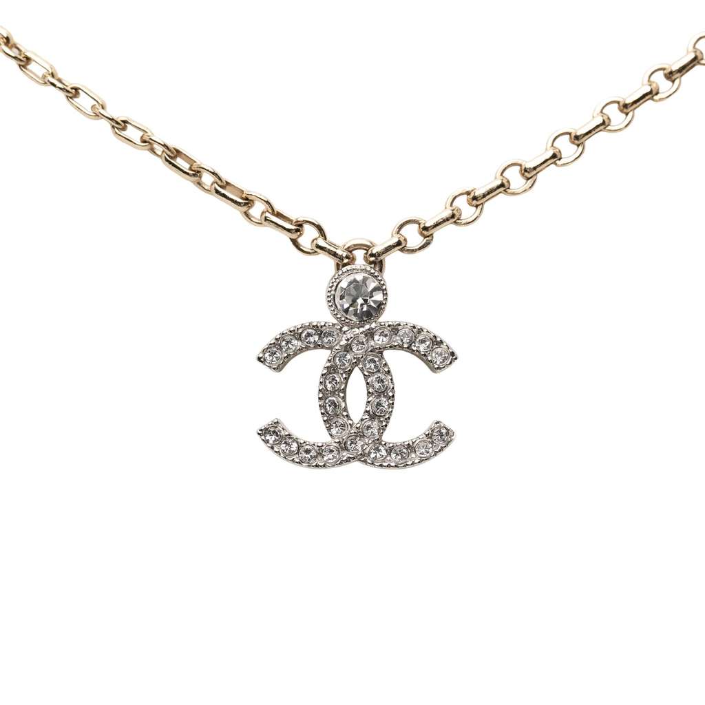 Chanel CC Silver Plated Rhinestone Pendant Necklace - 2