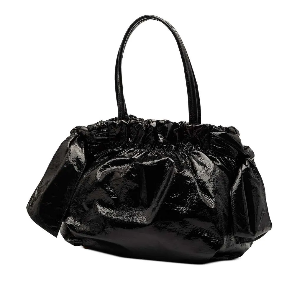 Prada Vernice Gaufre Bow Satchel Black Leather Good - Back View