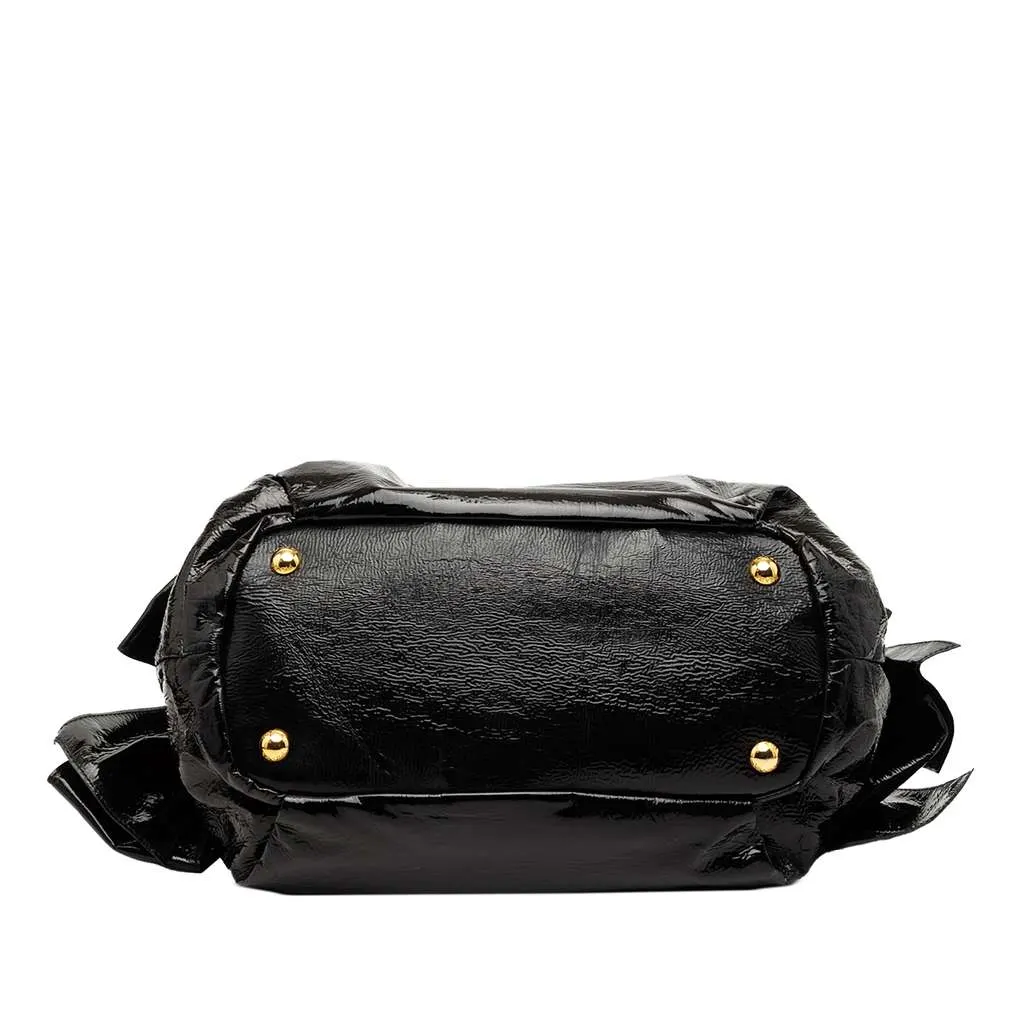 Prada Vernice Gaufre Bow Satchel Black Leather Good - Inside View