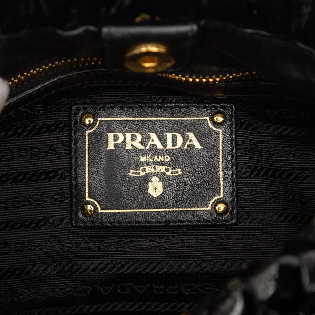 Prada Vernice Gaufre Bow Satchel Black Leather Good - Box View