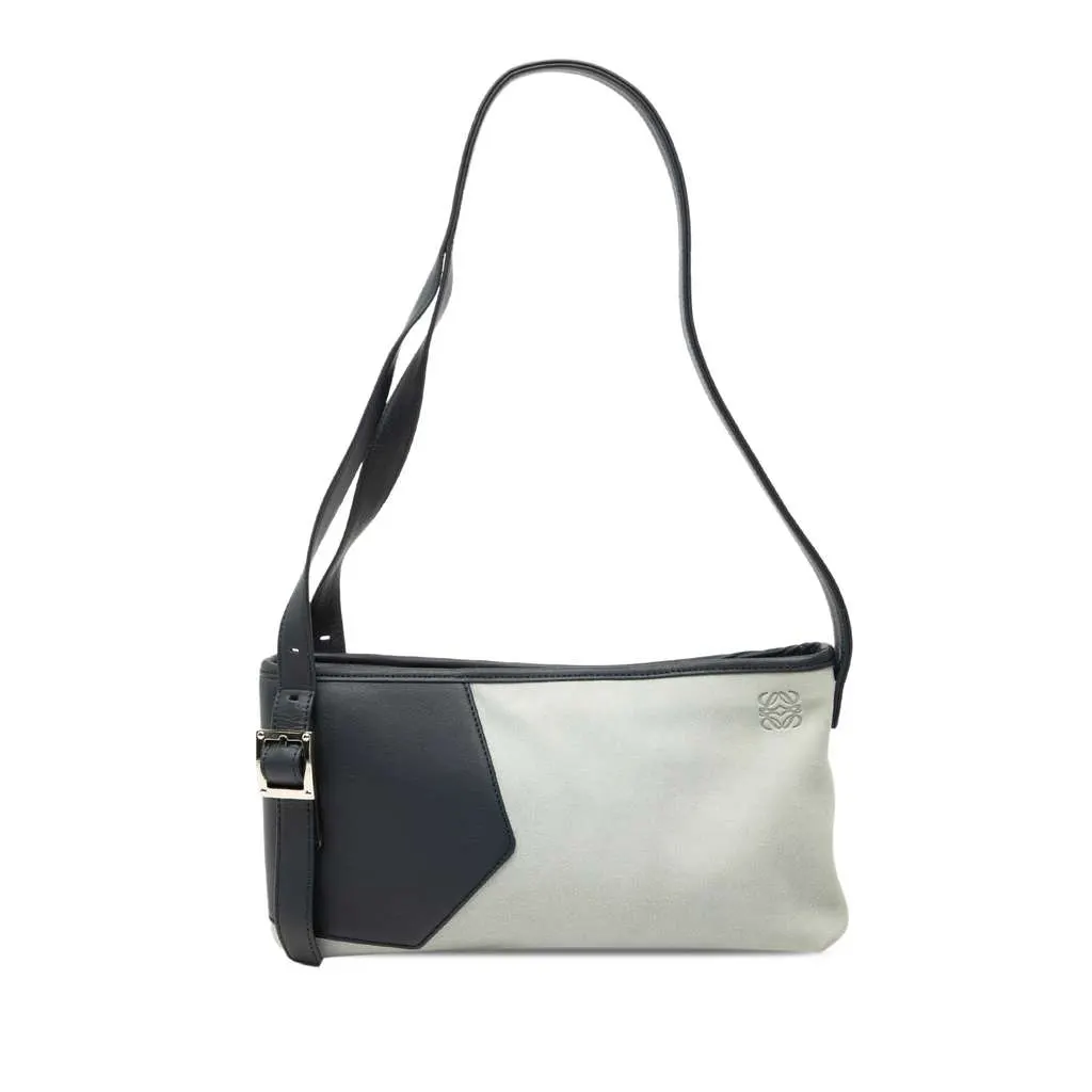 Loewe Suede Anagram Switching Shoulder Bag Grey Leather Very good - Front View