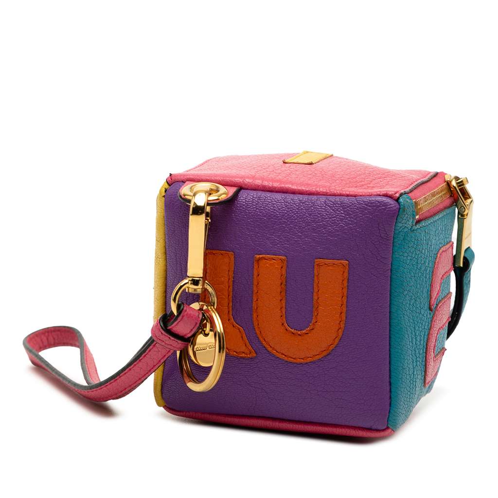 Miu Miu Goatskin Logo Cube Wristlet Coin Pouch - 2