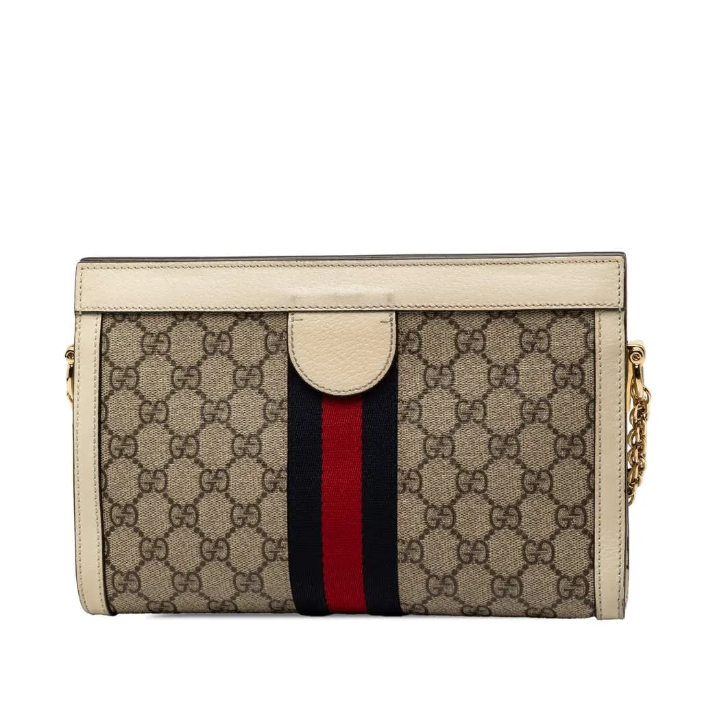 Gucci Small GG Supreme Web Ophidia Chain Crossbody Brown Canvas Good - Back View