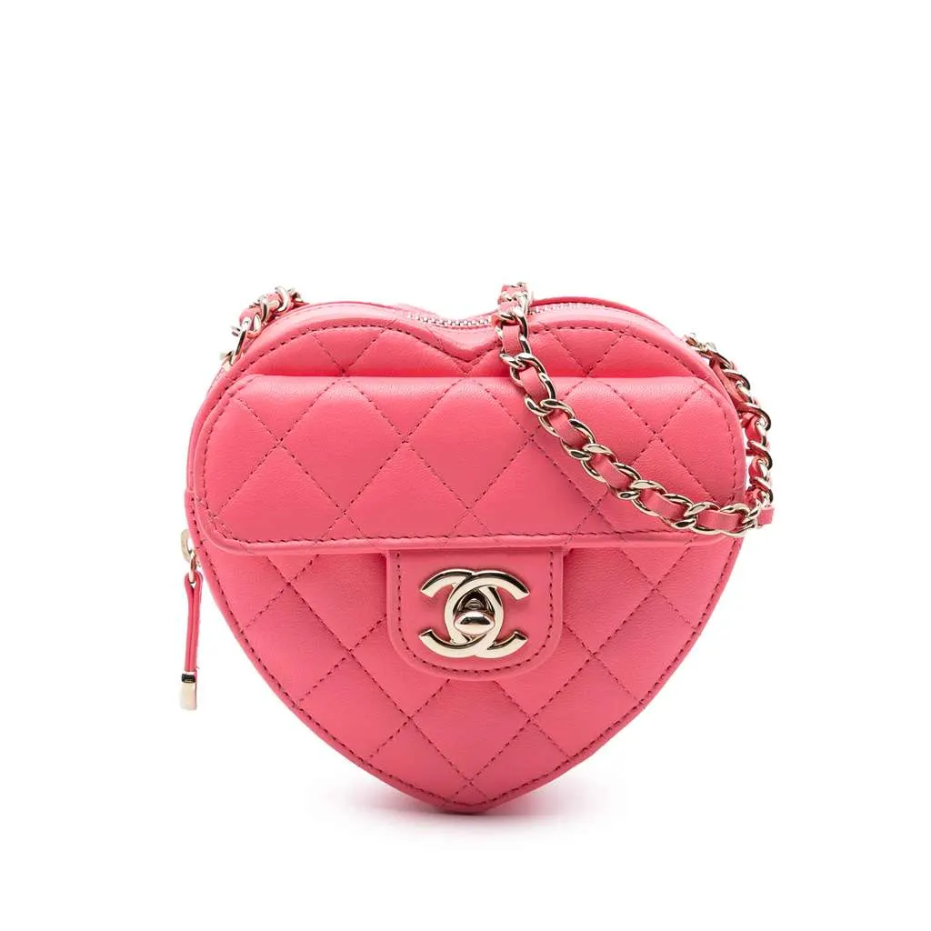 Chanel Mini Lambskin CC in Love Heart Crossbody Pink Leather Very good - Front View
