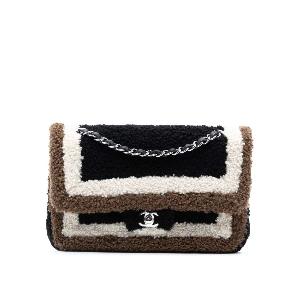 Chanel Medium Classic Tricolor Shearling Double Flap