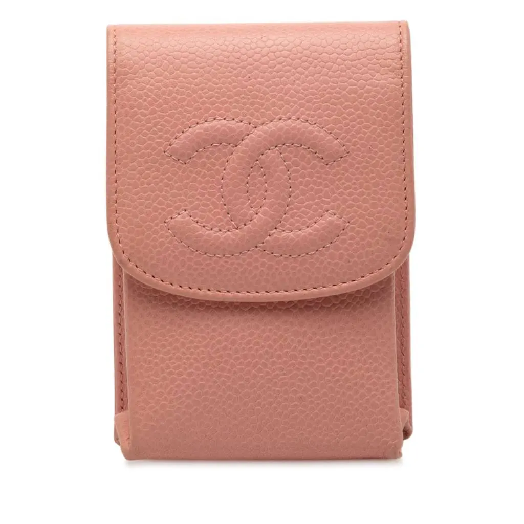 Chanel CC Caviar Cigarette Case Pink Leather Very good - Front View