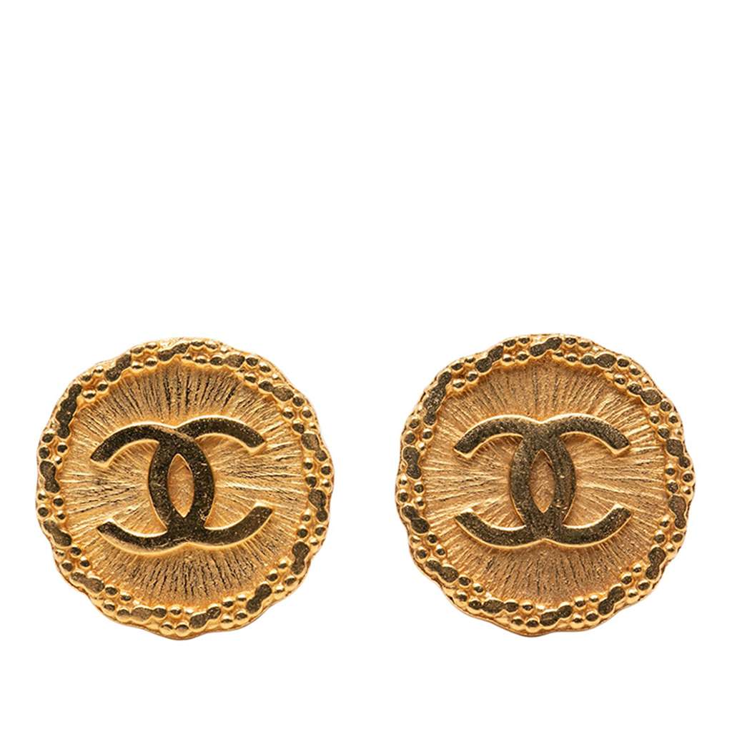 Chanel CC Gold Plated Round Clip On Earrings