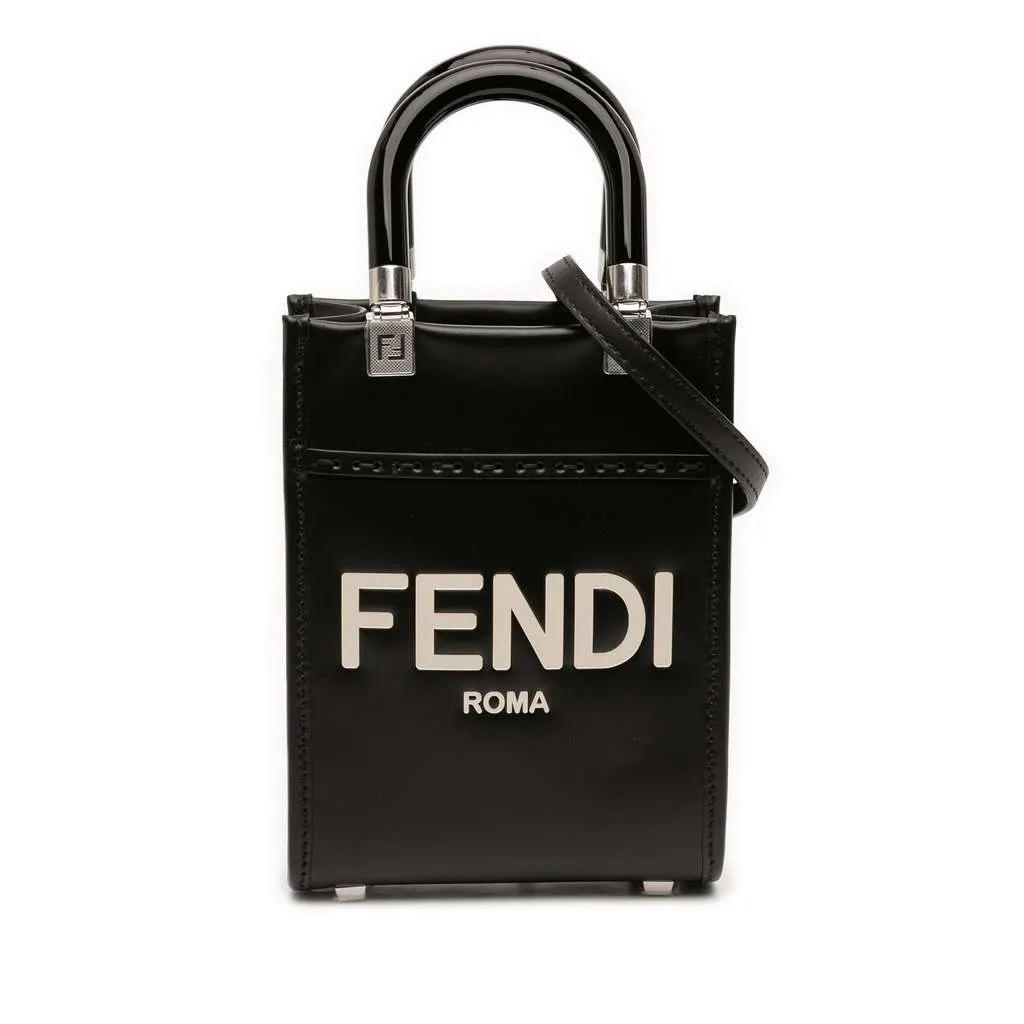 Fendi Mini Leather Sunshine Shopper Tote Black Leather Very good - Front View