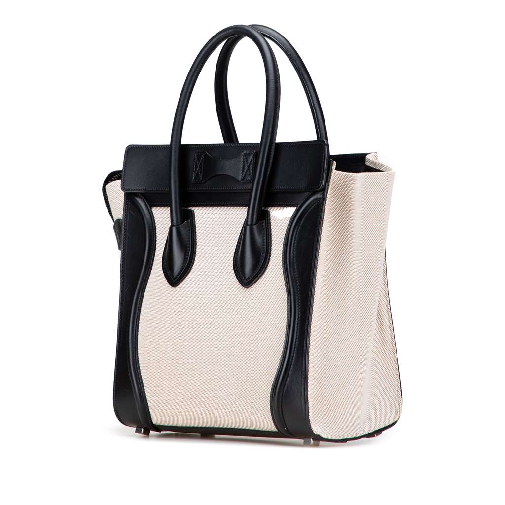 Celine Micro Bicolor Leather Trimmed Canvas Luggage Tote - 2
