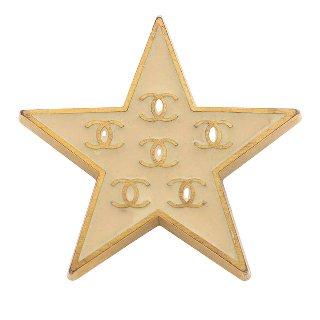 Chanel CC Gold Plated Enamel Star Brooch