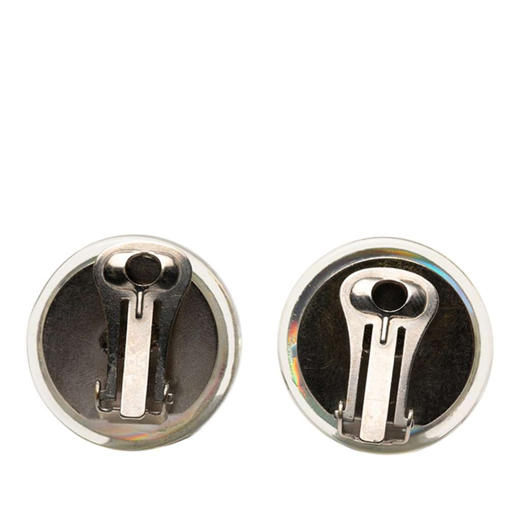 Chanel CC Resin Holographic Camellia Round Clip On Earrings - 2